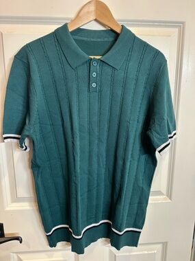 Men's Teal Short-Sleeve Sweater Knit Polo Shirt